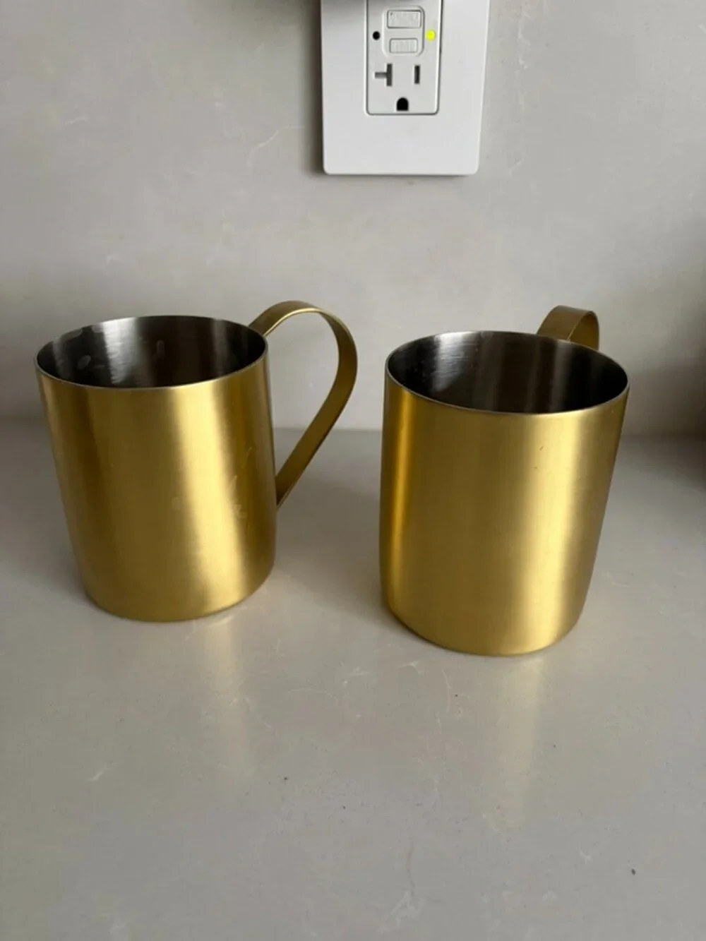 Crate & Barrel Stainless Steel Mugs with Gold Finish Set of 2